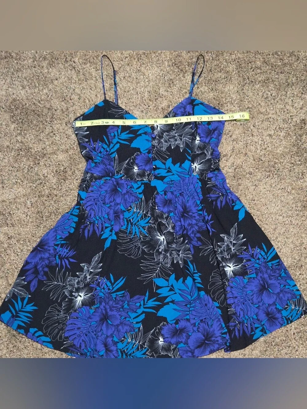 Express Womens Black Blue Purple Floral Tropical Print Mini Dress Pockets Sz XS